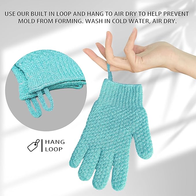 Evridwear Exfoliating Glove Shower Gloves Exfoliate Dead Skin for Dry Sensitive Skin No Irritation with Hanging Loop (Angel Blue Deep Exfoliation)