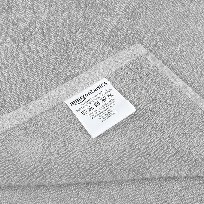 Amazon Basics 2 Piece Quick-Dry Oversize Bath Towel, 100% Cotton, 54" x 30", Platinum