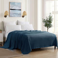 Sweet Home Collection 100% Fine Cotton Luxurious Basket Weave Blanket, Navy Full/Queen (Pack of 1)