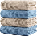 POLYTE 430 GSM Microfiber Oversize Quick Dry Lint Free Bath Towel, 60 x 30 in, 4 Pack (Waffle Weave)