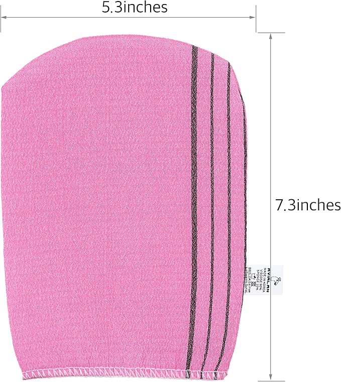 Exfoliating Glove loofah Korean Skin Care face Lip Body Scrub Body wash Dry Brushing Body Brush Bath Towels Foot Back Scrubber scrubbing Bathing Sponge Remover Gloves (Pink)