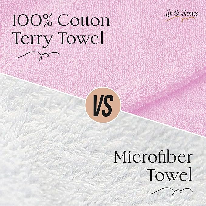 Cotton Hair Towel Wrap for Women/Kids | Quick Dry, Soft & Absorbent 420 GSM Hair Wrap Towels with Double Button | Anti Frizz, Non Microfiber Hair Turbans for Curly, Long Hair (Lilac+Pink)
