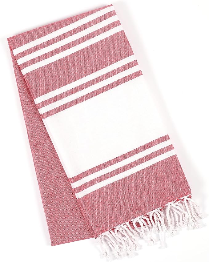 Goroly Home Cotton Turkish Peshtemal Beach Towel, Extra Large, Thin Quick Dry Sand Free Pool & Swim Towel, Bathing Blanket, Travel Essentials, (Red, 36x71 Inches)