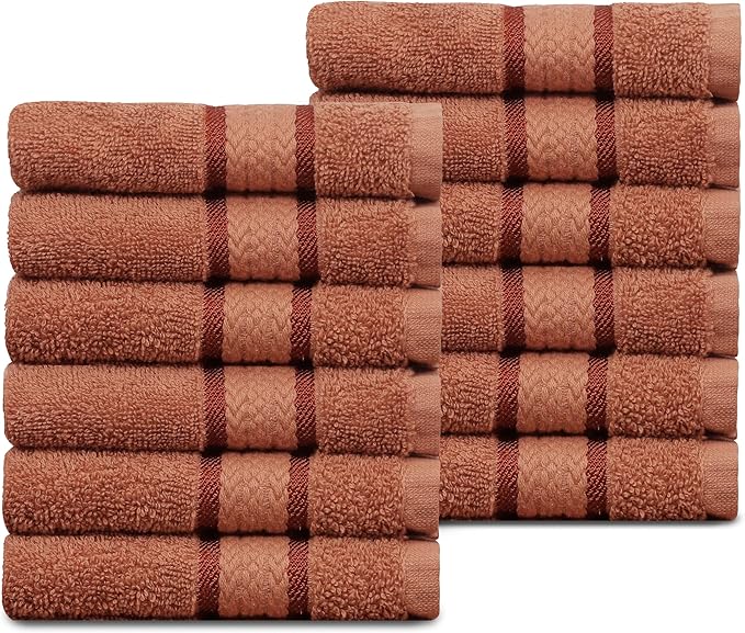 COTTON CRAFT Ultra Soft Washcloths - 12 Pack Luxury Washcloths - 100% Cotton Plush Absorbent 580 GSM Face Towels - Machine Washable Quick Dry Durable Wash Cloth Set - Bathroom Spa Gym Skincare - Mocha