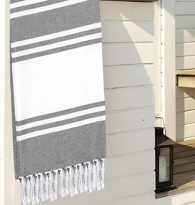 Goroly Home Cotton Turkish Peshtemal Beach Towel, Extra Large, Thin Quick Dry Sand Free Pool & Swim Towel, Bathing Blanket, Travel Essentials, (Charcoal, 36x71 Inches)