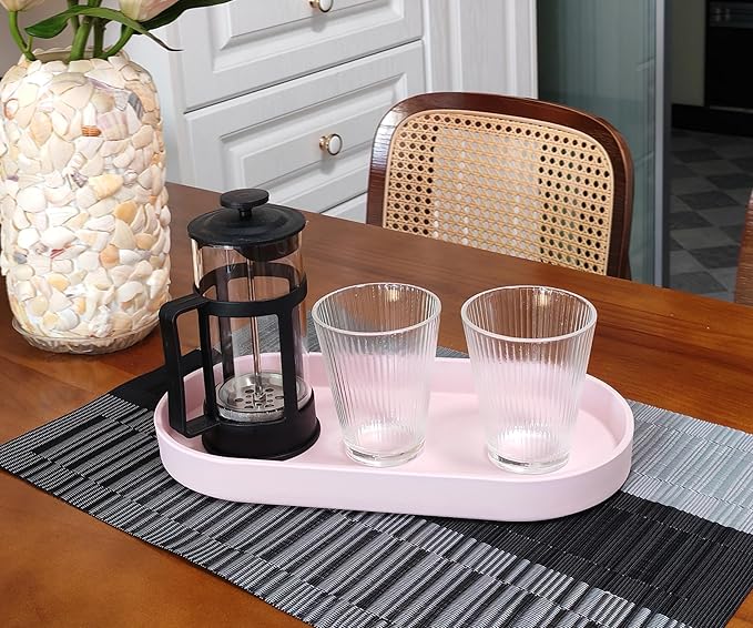 Pink Small Tray (11.8 inch), 3 Pack Oval Tray for Kitchen Counter, Bathtub Bathroom Vanity Items, Countertop Organizer, Coffee Accessory, Bar, Serving Seasoning, Salt and Pepper, Soap.