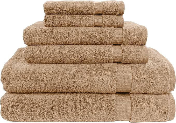 MyPillow My Towel 6 Piece Set - Premium Cotton Soft Absorbent Towels, 2 Bath Towels, 2 Hand Towels, 2 Wash Cloths [6 Piece Set, Tan]