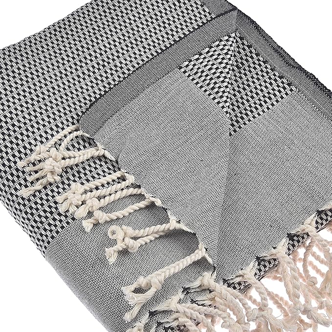 Beach Towel | Cotton Beach Towels, Easy to Carry, Sand Free, Highly Absorbent, Quick Dry, Turkish Towels for Travel Camping Bath Sauna Beach Gym Pool Yoga SPA by Lahammam, Akasya, Black