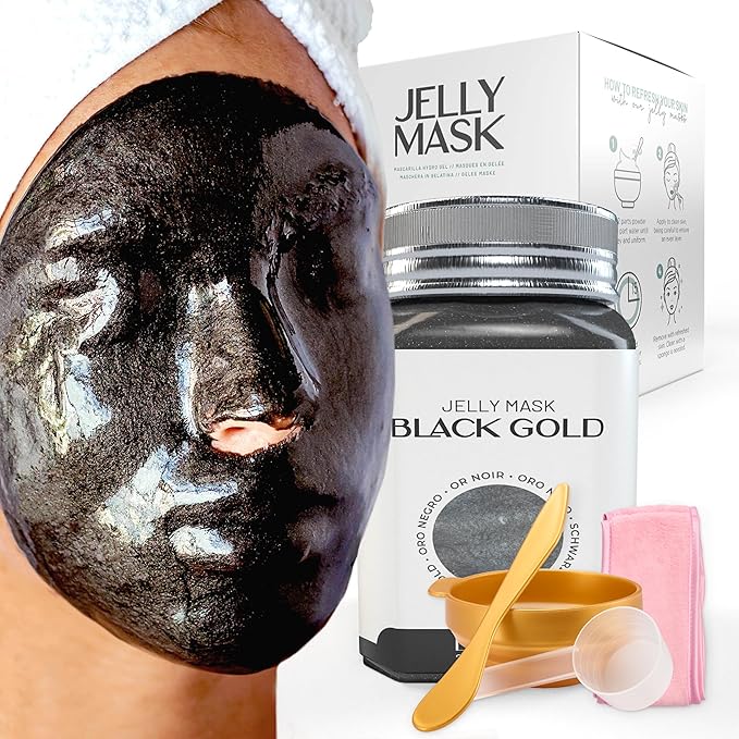 BRÜUN Jelly Mask Jar Black Gold Salicylic AC BHA Peel-Off Face Care Rubber Mask | 23 fl oz Skin Care Moisturizing Gel Mask Jar Spa Set