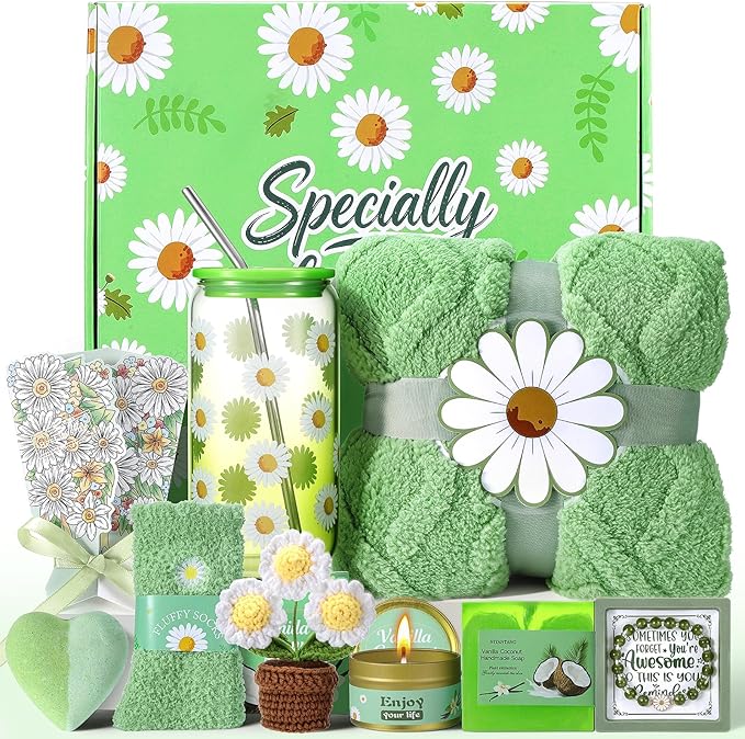 Mothers Day Gifts for Mom, Self Care Get Well Soon Gift Baskets for Women, Daisy Birthday Gift Box Spa Care Package Gift Set for Women,Wife,Grandma,Sister,Friend