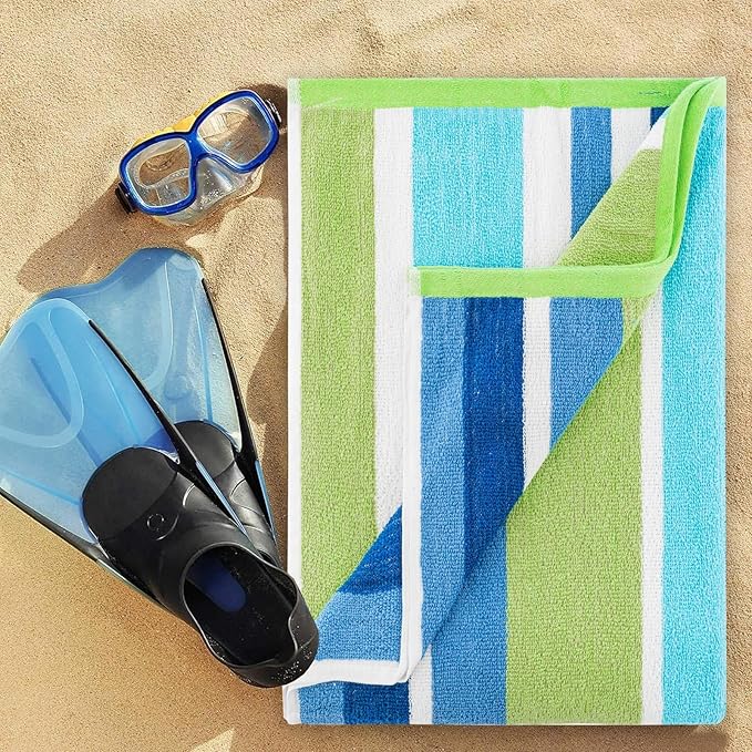 CASA COPENHAGEN Monaco Beach Towels Designed in Denmark Rough and Tough, Quick Dry, for Pool, Bath & Shower 30x60 inches 4 Pieces Cotton Beach Bath Towels Set - Rainbow Green