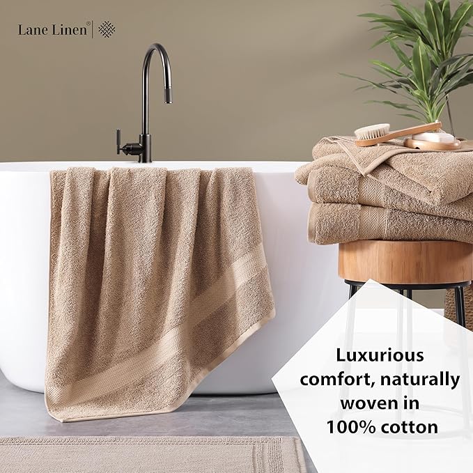 LANE LINEN Luxury Bath Towels Set of 4 (28"x54") - 100% Ring Spun Cotton Bathroom Towel Set - Durable, Quick Dry, Ultra Soft & Absorbent Large Shower Towels for Bathroom - Sustainably Produced - Taupe