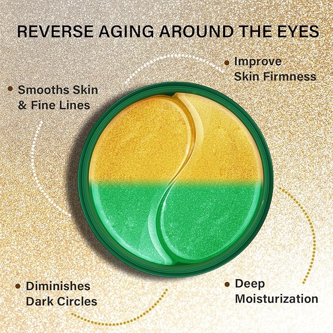 Gold Cucumber Under Eye Patches - 60 Pairs Hydrogel Eye Mask for Dark Circles & Wrinkles with Collagen, Hyaluronic Acid & Castor Oil, Hydrating & Smoothing Treatment - Gift Set for Men & Women