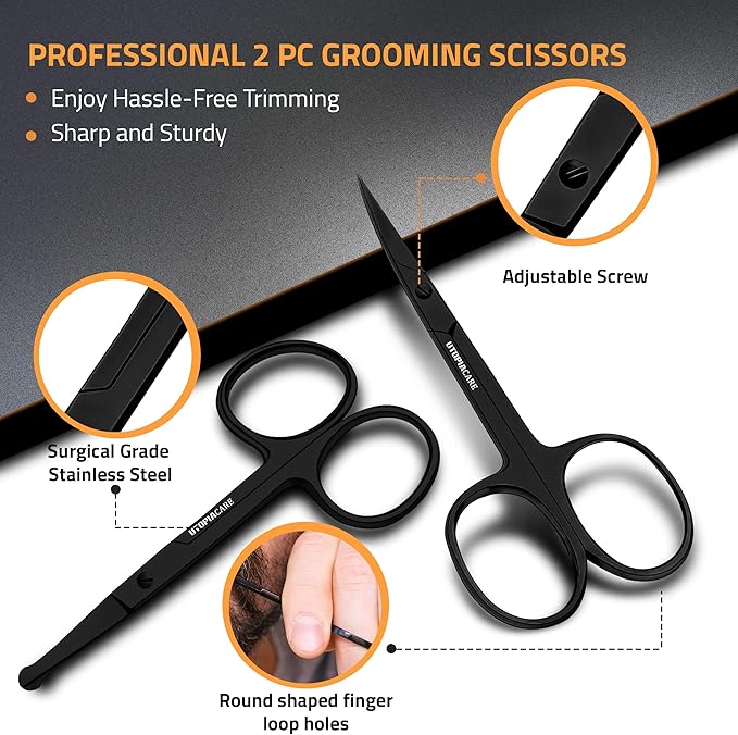 Utopia Care Eyebrow Scissors, Professional Stainless Steel Small Shears for Men and Women, Nose Hair Scissors for Grooming Mustache, Beard, Eyelashes, Ear Hair Trimming, Black, Pack of 150