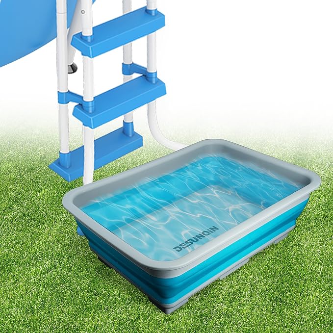11.8" x 7.87" x 4.5" Pool Foot Bath Tray for Swimming Pool, Non- Slip Collapsible Foot Bath for Pool, Portable Foot Tub for Pool for Above Ground Pool Accessories, Rinse Feet Keep Pool Clean