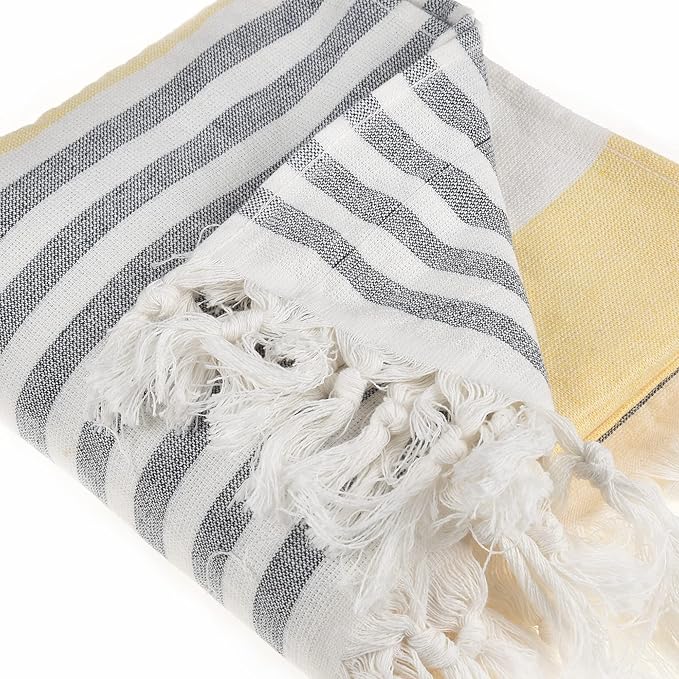 Beach Towel | Cotton Beach Towels, Easy to Carry, Sand Free, Highly Absorbent, Quick Dry, Turkish Towels for Travel Camping Bath Sauna Beach Gym Fitness Pool Yoga SPA by Lahammam, Ephesus, Yellow