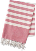 E-Living Store 100% Cotton, Soft & Absorbent Decorative Turkish Fouta Towel with Twisted Fringe for Home, Beach, Pool, or Décor, Use As Blanket or Throw - Coral Stripe
