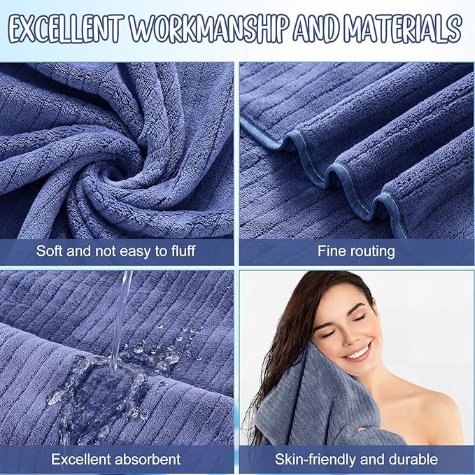 SmoothNovelty 16 Pack Microfiber Bath Towels Bulk 27'' x 60'' Oversized Size Bath Towel Highly Absorbent Extra Large Soft Drying for Beach Shower Summer Salon Sport Gym Party (Stripe,Dark Blue)