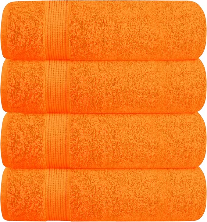 BELZZI Home Ultra Soft 4 Pack Oversized Bath Towel Set 27x54, Cotton Compact Bath Towels, Highly Absorbant Eco-Friendly Quickdry & Lightweight Towel, Ideal for Gym Travel Camp Pool - Orange
