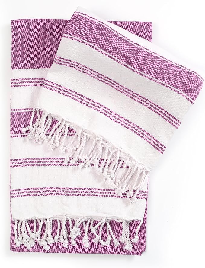 Goroly Home Cotton Turkish Peshtemal Beach Towel, Extra Large, Thin Quick Dry Sand Free Pool & Swim Towel, Bathing Blanket, Travel Essentials, (Magenta, 36x71 Inches)