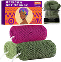African Net Sponge Authentic, 3 Pieces Exfoliating Scrubber Bath Sponge for All Skin Types, Back Scrubber Loofah Washcloth for Shower, Gentle Exfoliation (Dark Green,Light Green,Rose Red)