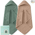 Yoofoss Hooded Baby Towels for Newborn 2 Pack 100% Muslin Organic Cotton Baby Bath Towel with Hood for Babies, Infant, Toddler and Kids, Large 32x32Inch, Soft and Absorbent Newborn Essential