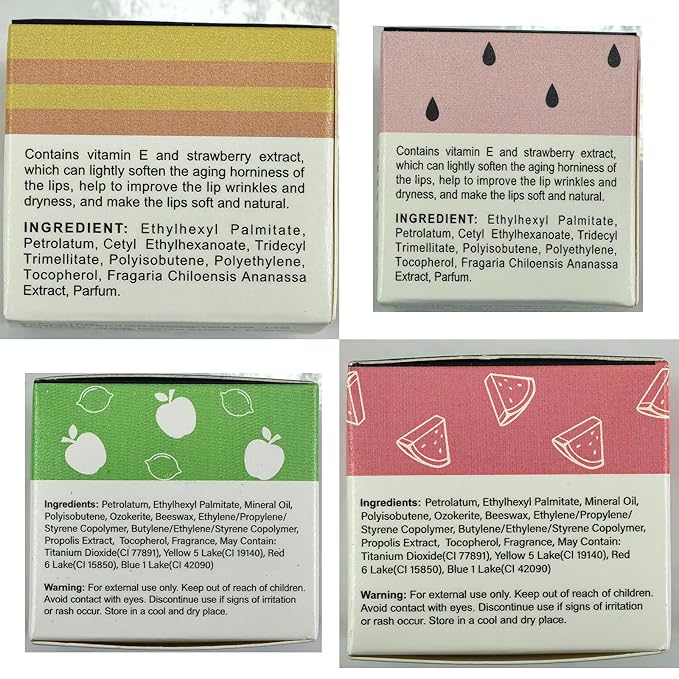 4 PCS Bee Lip Balm Lip Mask Honey Pot, Prevention Lip Dry Set, Strawberry & Watermelon & Apple Lime & Honey Lip Sleeping Mask Moisturizing Lip Balm, Mothers Day Gifts, Teacher Appreciation Gifts