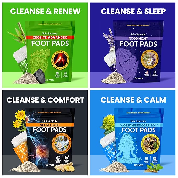 Sole Serenity Foot Pads - Zeolite Mineral, Ginger Root, Wormwood, Bamboo Vinegar, Foot Spa for Achy Feet (2 Pack)