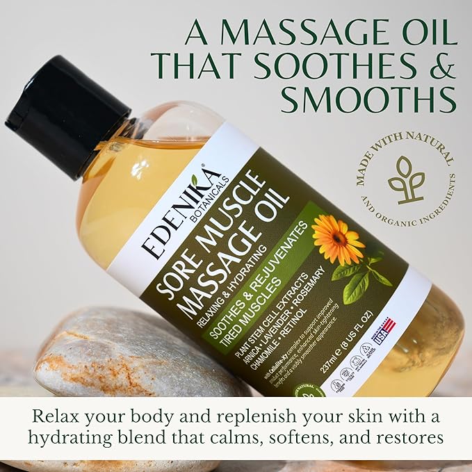 Edenika Botanicals Maximum Strength Sore Muscle Massage Oil for Massage Therapy with Pure Arnica, Deep Muscle Tension Relief & Joint Comfort Rub, Enhancing Circulation & Warming, 2-Pack