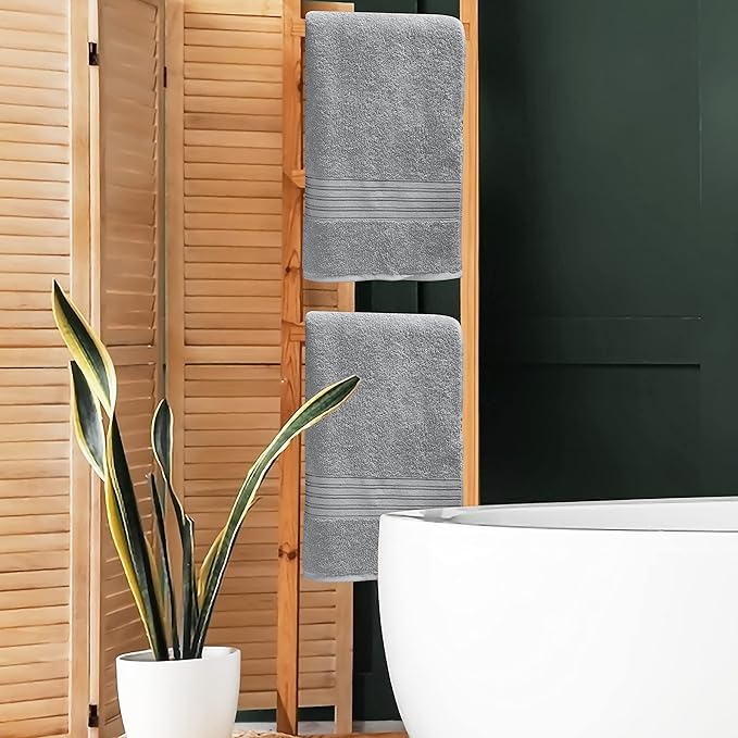BOUTIQUO 100% Cotton 2 Pack Bath Towel Set 28x55, Eco-Friendly Large Bath Towels, Compact Quickdry Lightweight Soft & Highly Absorbent Bath Towel, Ideal for Everyday Gym Travel Camp Pool - Light Grey
