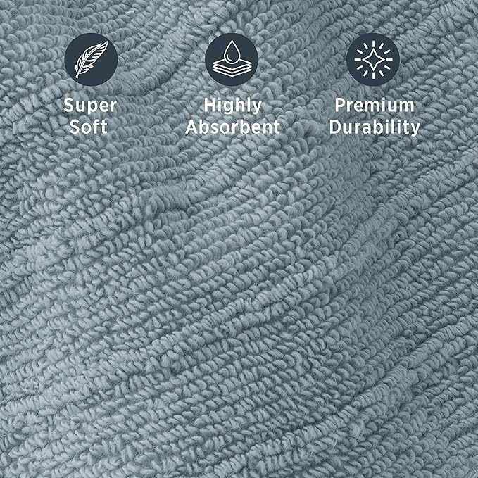 Welhome James 100% Cotton Textured Stripe Towel Set - 6 Piece Set of 2 Bath Towels, 2 Hand Towels, 2 Washcloths, Soft & Absorbent, Dusty Blue