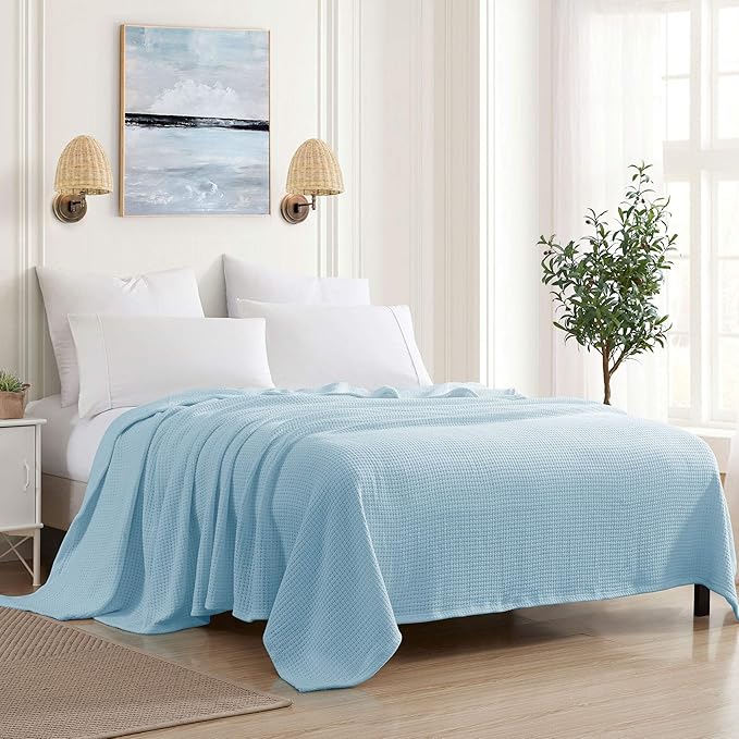 100% Fine Cotton Blanket Luxurious Weave Stylish Design Soft and Comfortable All Season Warmth, King, Pearl Blue (Pack of 6)