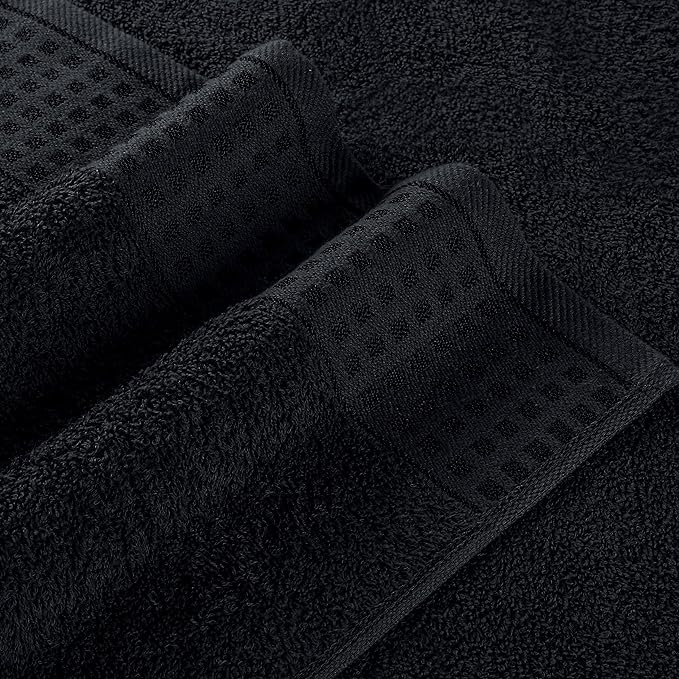 GLAMBURG 100% Cotton Ultra Soft 6 Pack Towel Set, Contains 2 Bath Towels 28x55 Inches, 2 Hand Towels 16x24 Inches & 2 Wash Coths 12x12 Inches, Compact Absorbent Lightweight & Quickdry - Black