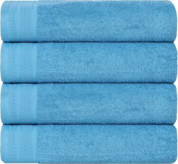 Superior Honeycomb Cotton Medium Weight Towels, for Guest Bath, Master Bathroom, Shower, Quick Dry, Adults, Home Essentials, Textured Waffle Border, Towel Set, Bath Towels, Set of 4, Azure