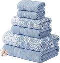 Modern Threads Monroe 6-Piece 100% Cotton Towel Set – Reversible Yarn Dyed Jacquard & Solid – Includes 2 Bath Towels, 2 Hand Towels, 2 Washcloths – Absorbent, Quick Dry, Soft & Durable – Blue