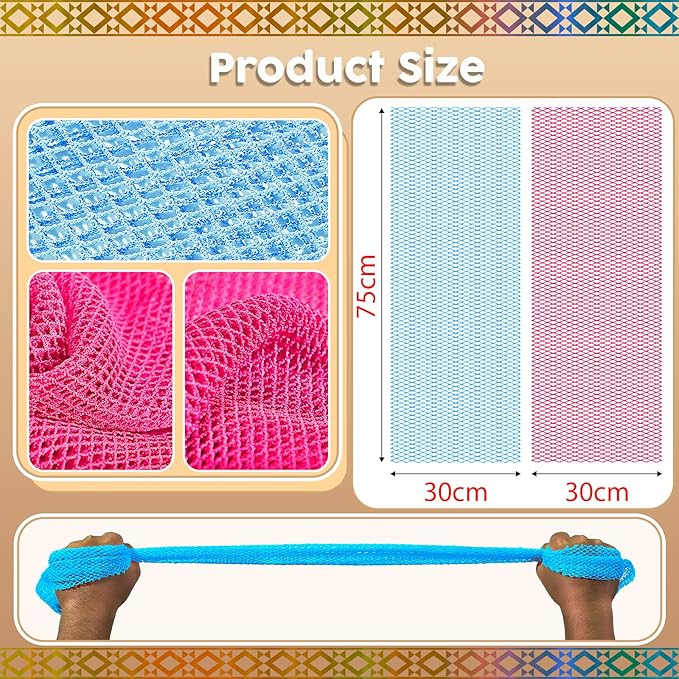 Authentic African Net Sponge - 2 Pieces Deep Clean Exfoliating Sponge - Soft Weave for Gentle Exfoliation, All-Skin-Type Shower Accessory (Rose Red Blue)