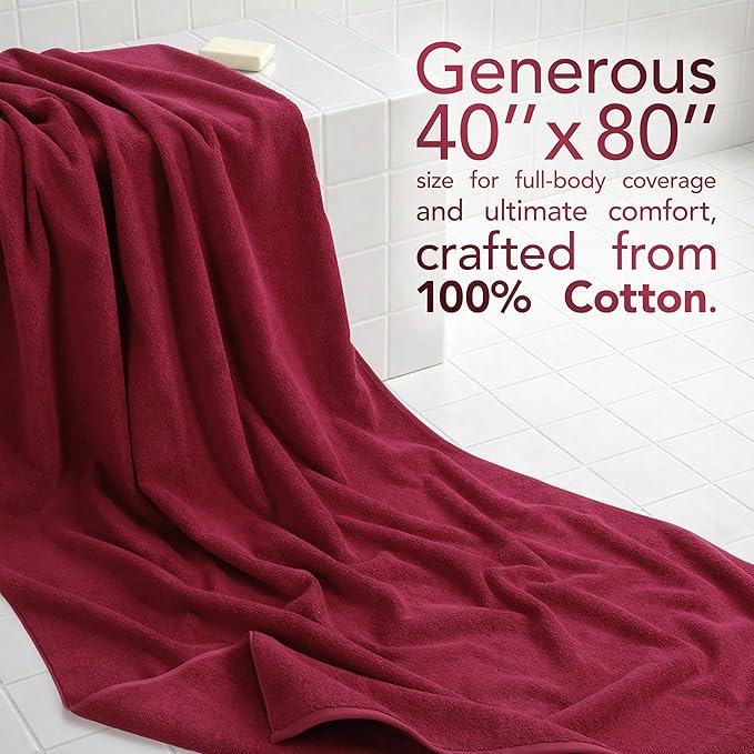 American Soft Linen 100% Cotton 600 GSM Turkish 40x80 Oversized Bath Towel Sheet, Extra Large Adult Towels for Bathroom, Bordeaux Red Bath Sheet