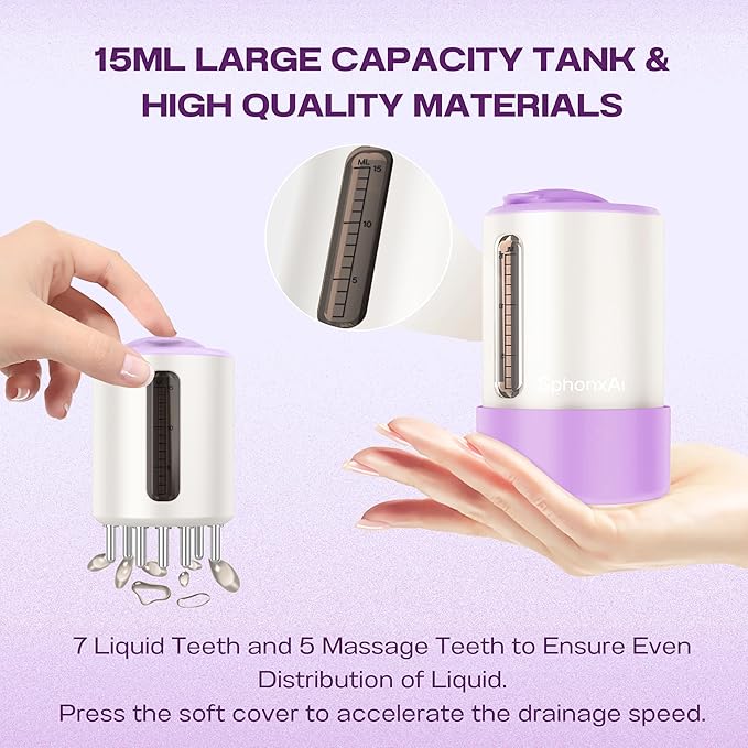 Electric Hair Oil Applicator & Scalp Massager 2 in 1, 15ml Capacity, Scalp Care Brush for Hair Treatment, Minoxidil, Essential Oils & Serums (Purple) (Purple)