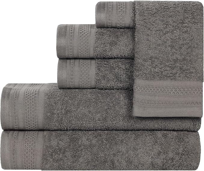 Superior Honeycomb Cotton Medium Weight Towels, for Guest Bath, Master Bathroom, Shower, Quick Dry, Adults, Home Essentials, Textured Waffle Border, Assorted Towel Set, 6 Piece Towel Set, Gunmetal
