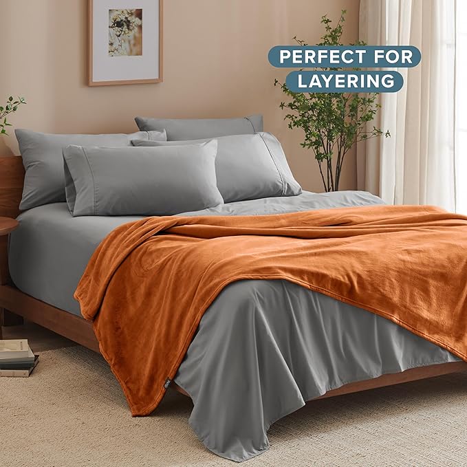 Bare Home Fleece Blanket - King Size - Ultra-Soft Lightweight for Bed, Sofa, and Couch - Luxury Microplush - Cozy Warm Blanket (King, Sienna)