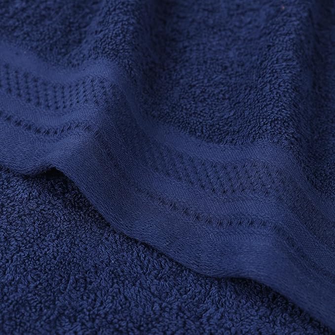 Superior Honeycomb 100% Cotton 500 GSM 12 Piece Bath Towel Set, 6 Washcloths, 4 Hand, 2 Bath Towels, Ideal for Bathroom, Kitchen or Beach, Quick Dry, Jacquard and Solid, Mid-Weight, Navy Peony