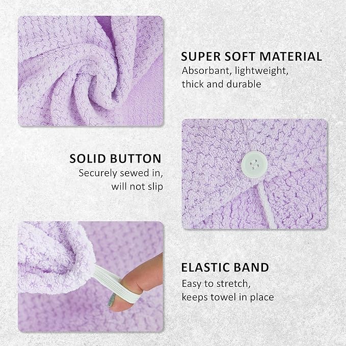 EXPRESSIONS Microfiber Hair Towel in Lavender - 1pc Super Soft Ultra Absorbent Hair Towel, Luxury, Gentle Hair Drying Towel, for Less Frizz