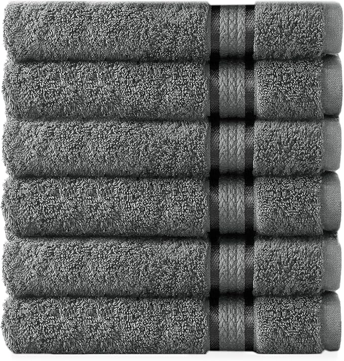 COTTON CRAFT Ultra Soft Hand Towels - 6 Pack 100% Cotton Face Towels - Absorbent Quick Dry Everyday Luxury Hotel Bathroom Kitchen Spa Gym Shower Pool Picnic Dorm - Plush 580 GSM - 16x28 - Charcoal