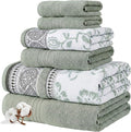 Modern Threads Floral Trail 6-Piece 100% Cotton Towel Set – Reversible Yarn Dyed Jacquard – Includes 2 Bath Towels, 2 Hand Towels, 2 Washcloths – Absorbent, Quick Dry, Soft & Durable – Sage Green