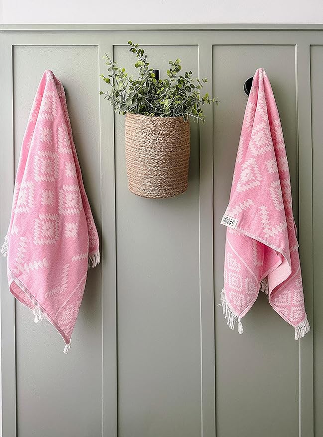 RAY SILVER Aztec Turkish Hand Towels Set of 2 100% Cotton Peshtemal Soft Feel 18 x 36 Light Weight Travel Camping Bath Sauna Beach Gym Pool Blanket Quick Dry Oversized Towel (Pink, Hand Towel)