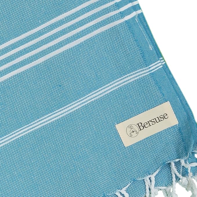 Bersuse Towels Anatolia XL Beach Blanket Throw Blanket Turkish Towel 100% Cotton Extra-Large Quick-Dry Lightweight Premium Peshtemal Towel - 61x82 Inches, Sea Blue (Set of 6)