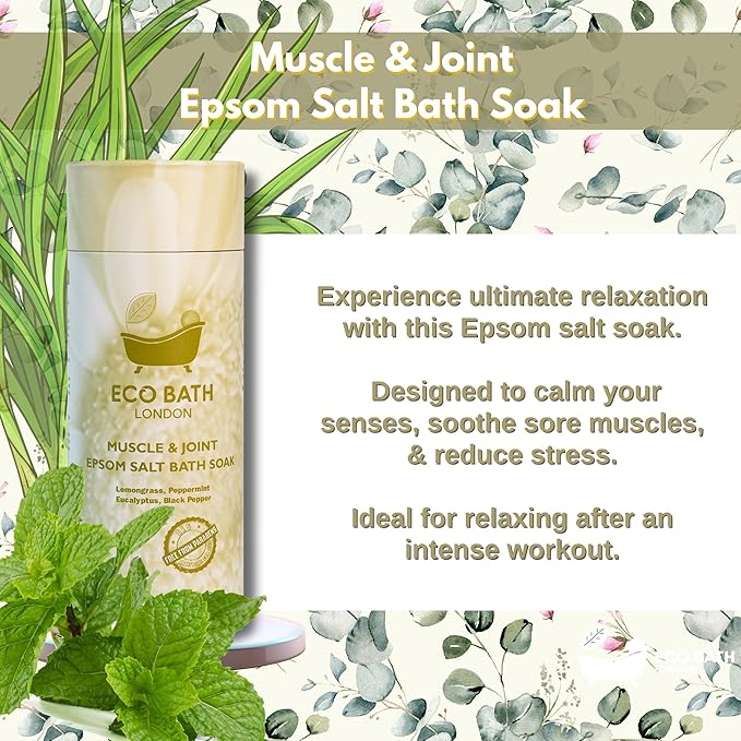 Eco Bath London Muscle and Joint Epsom Salt Bath Soak - Tube 2.2 lb (1 kg), Made in UK, Natural Magnesium Bath Salt, Relaxing Spa Bath Soak for Stress Relief, Self Care Gift for Women and Men