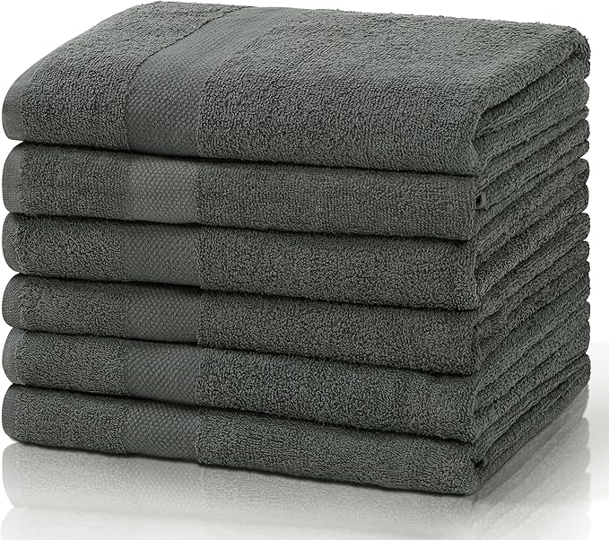 Simpli-Magic Cotton Bath Towels, 25”x50”, Gray, 6 Pack