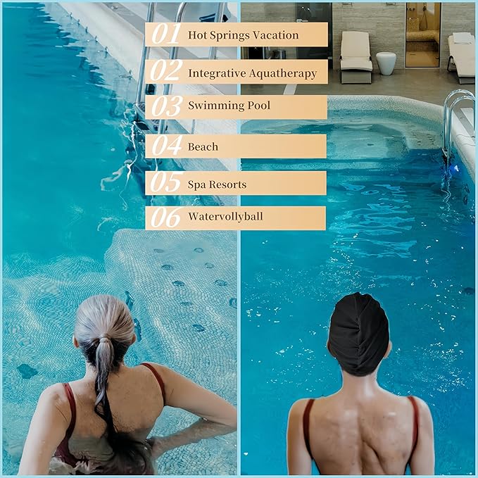 Swim Caps Women Turban Adult Retro Pearl SwimCap for Long and Short Hair Protection,Contouring of The Face, for Swimming Pool/Beach/Water Aerobics/spa Resorts/Watervollyball/Spa/Water Park