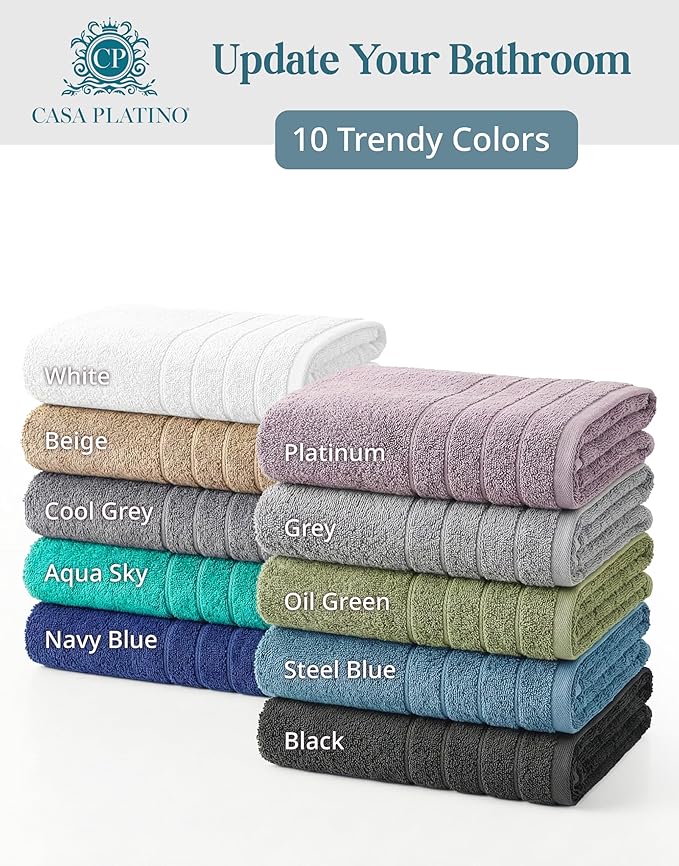 24-Piece Luxury Bathroom Towels – 100% Cotton Soft Towel Set, 2 Bath Sheets, 2 Bath, 2 Gym Towel, 4 Fingertip, 6 Hand, 8 Washcloths, Quick-Dry Absorbent, Hotel & Spa Quality, Easy to Wash – Platinum